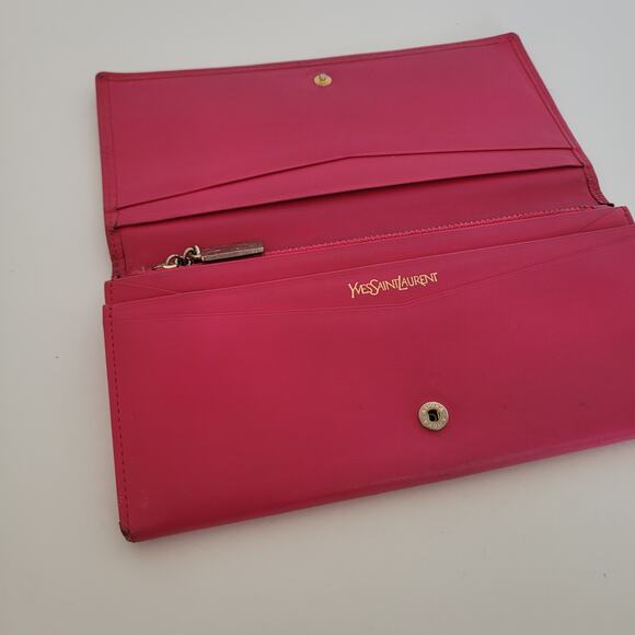 Yves Saint Laurent YSL Vintage Long Large Leather Wallet Pink Logo - Picture 3 of 15